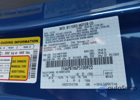 2023 Ford Mustang Ecoboost Fastback from USA, damaged, VIN 1FA6P8TH6P5100922